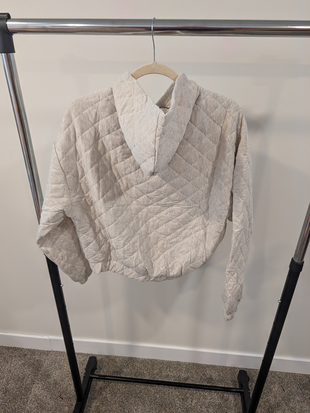 Love Quilted Hoodie Sweat Shirt - Cream Beige